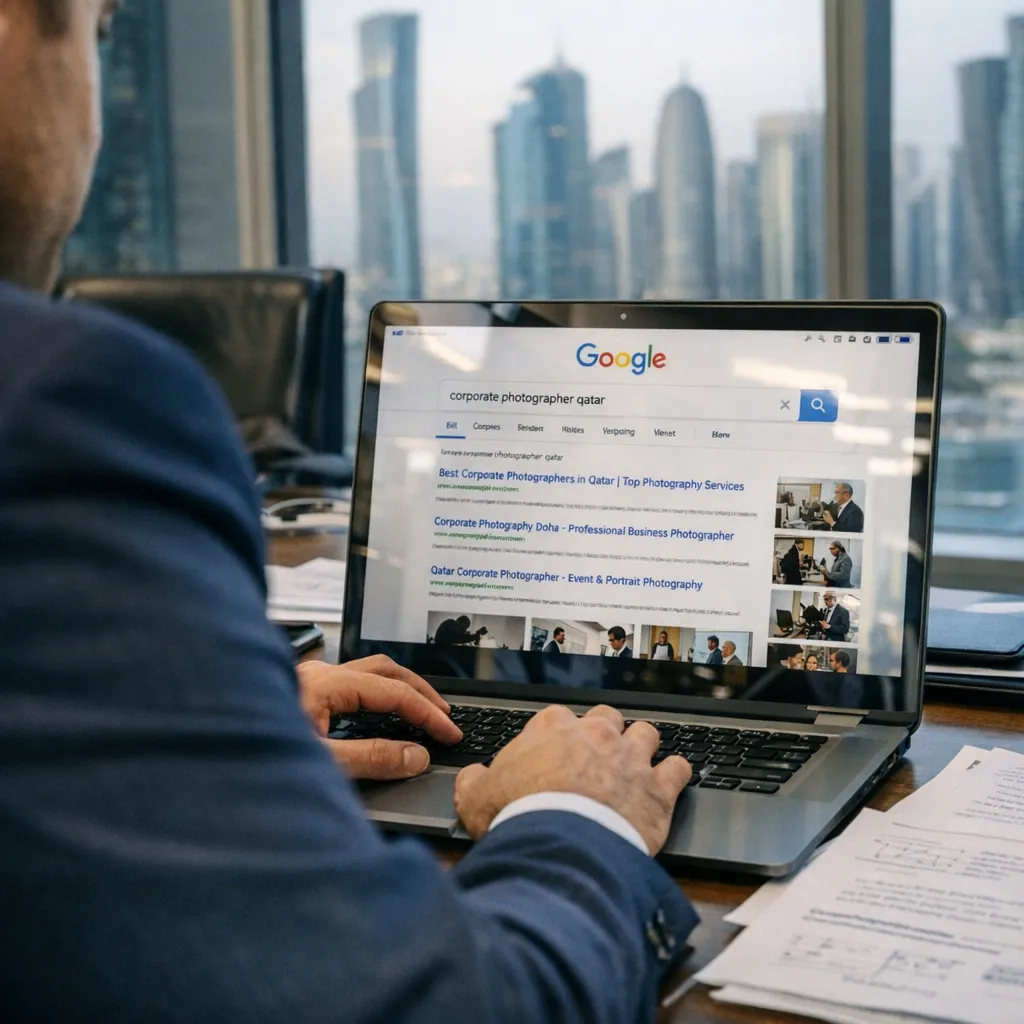 Corporate client searching for photography services in Doha on Google.