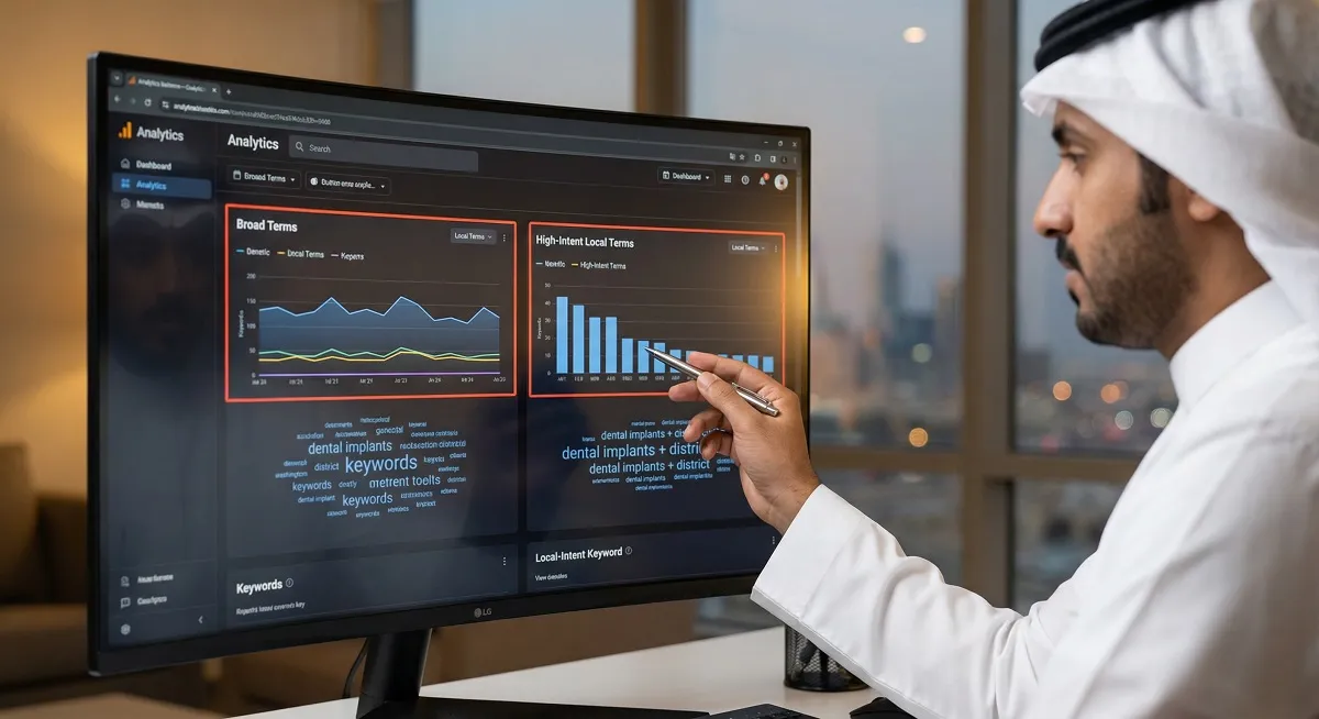 تحليل كلمات سيو لعيادة أسنان لاستهداف زراعة الأسنان واللمینت حسب نية الشراء