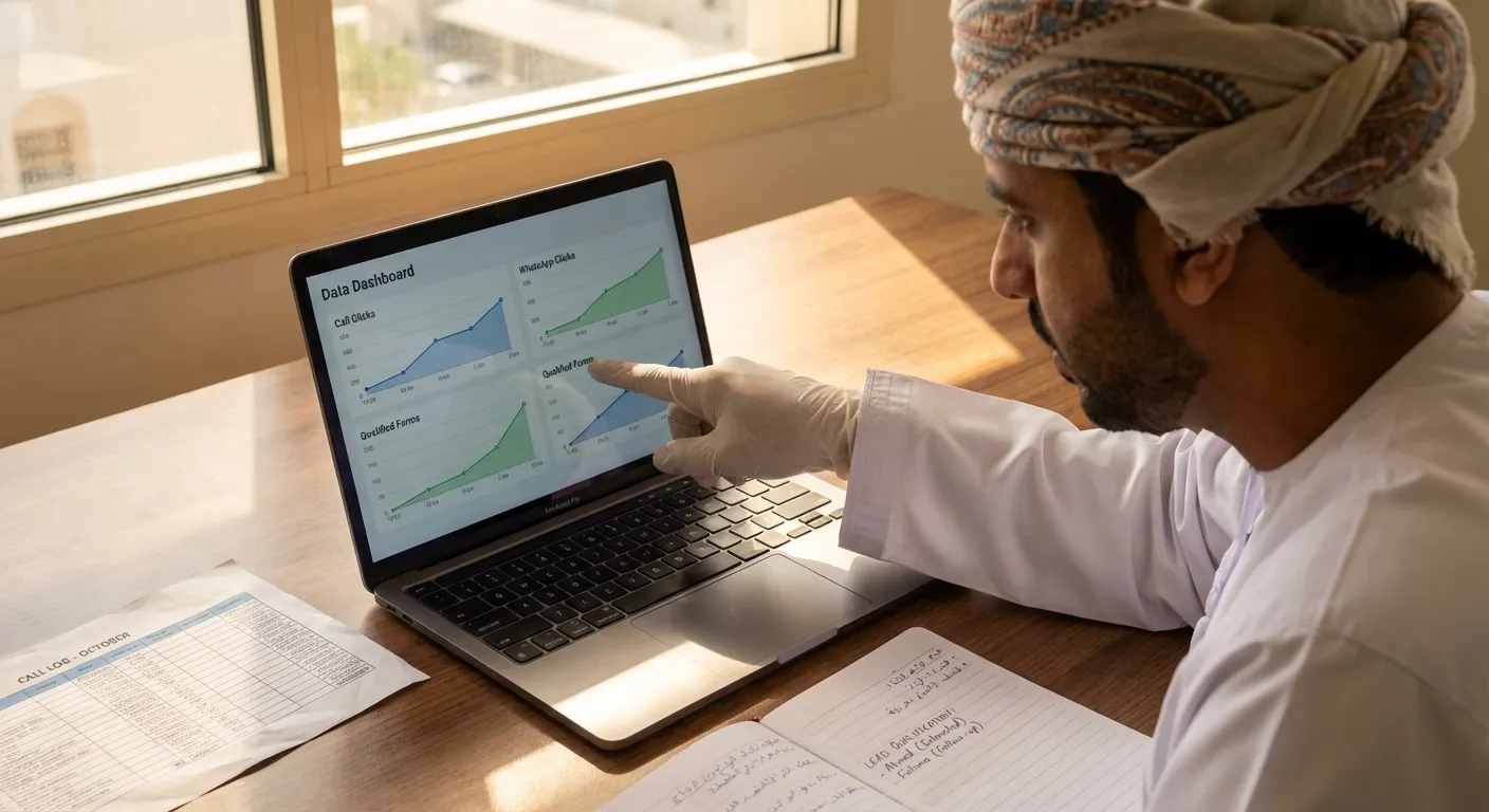 SEO Oman Muscat measurement tracking calls WhatsApp clicks and booked meetings